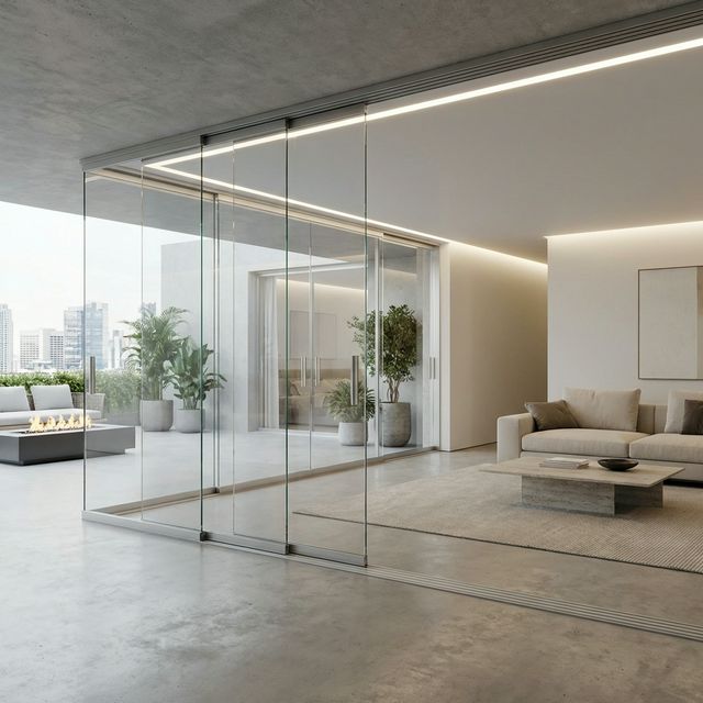 Frameless glass door in a modern office