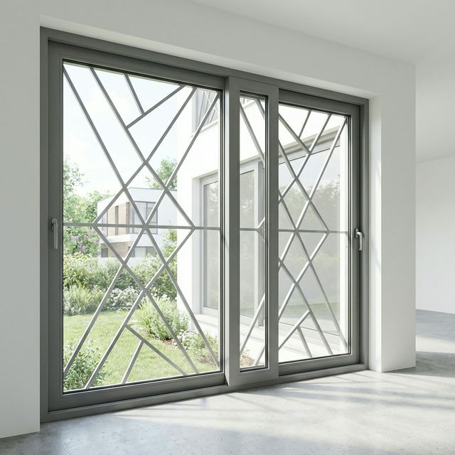Sliding window with integrated security grill